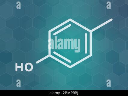 P-Kresol (para-Kresol, 4-Methylphenol) Molekül. Komponente des menschlichen Schweißes. Skelettformel. Stockfoto