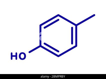 P-Kresol (para-Kresol, 4-Methylphenol) Molekül. Komponente des menschlichen Schweißes. Skelettformel. Stockfoto