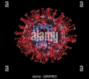 Coronavirus-Struktur. Computerdarstellung eines Coronavirus mit der RNA (Ribonukleinsäure) im Inneren und Proteinen auf der Oberfläche. Stockfoto