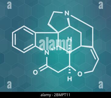 Strychnin Giftige Alkaloid Molekül. Von Strychnos nux-vomica Baum. Skelettmuskulatur Formel. Stockfoto