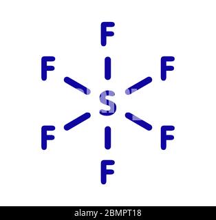 Schwefelhexafluorid-Gas-Isolator-Molekül. Mikroblasen werden als Kontrastmittel für die Ultraschallbildgebung verwendet. Starkes Treibhausgas. Skelettformel. Stockfoto