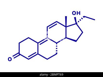 Tetrahydrogestrinone (THG) anabole Steroide Molekül. Skelettmuskulatur Formel. Stockfoto