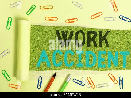 Konzeptionelle Handschrift zeigt Arbeit Unfall. Konzept Bedeutung Fehler Verletzung passiert in der Stelle Getting verletzt Stockfoto