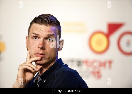 03.07.2015 Utrecht, Niederlande. Tony Martin Etixx-schneller Schritt während der Pressekonferenz vor der Tour De France Grand Abfahrt 2015. Stockfoto