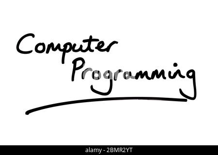 Computer Programmierung handschriftlich auf einem weißen Hintergrund. Stockfoto