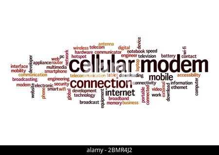 Cloud-Konzept für Mobilfunkmodem auf weißem Hintergrund Stockfoto
