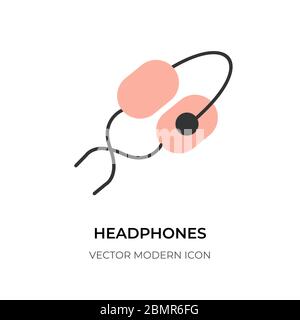 Symbol für Kopfhörer mit Flachbildschirm. Grafische Konturform als Logo-Accessoire-Headset. Lineare Element-Taste zum Abhören von Musik für App, ui. Piktogramm Schild Kopfhörer Nahaufnahme. Isoliert auf weißen Vektor-Illustration Stock Vektor