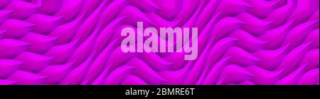 Violett gewelltes symmetrisches Muster. Volumen gekrümmte Linien Hintergrund. Abstrakte Art-Deco-Illustration. Breitformat. 3d-Rendering Stockfoto