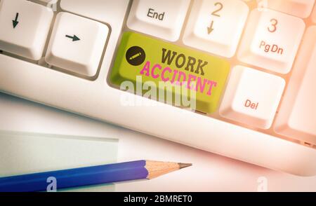 Konzeptionelle Handschrift zeigt Arbeit Unfall. Konzept Bedeutung Fehler Verletzung passiert in der Stelle Getting verletzt Stockfoto