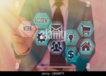 Konzeptionelle Handschrift zeigt Arbeit Unfall. Konzept Bedeutung Fehler Verletzung passiert in der Stelle Getting verletzt Stockfoto
