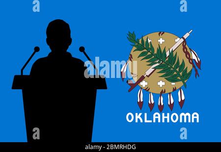 Oklahoma USA Flagge Hintergrund man spricht. Business Man Präsentation Konferenzkonzept. Stock Vektor