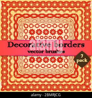 Dekorative Vektor Muster Pinsel Sammlung mit Eckfliesen. Muster Pinsel Ränder, Rahmen, Trennwände, Ornamente, Design-Elemente. Stock Vektor