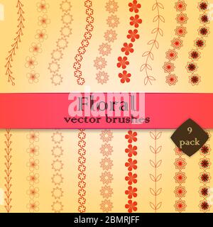 Vintage Bordüren und Design-Elemente gesetzt. Dekorative Vektor florieren Rahmen, Muster Pinsel Stock Vektor