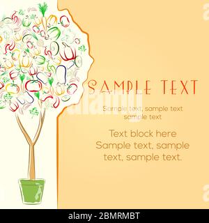 Gesundes Essen Konzept Banner, Flyer Template-Design mit Ausschnitt Element. Abstrakter Baum mit buntem Gemüse statt Blättern. Tolles Design elem Stock Vektor