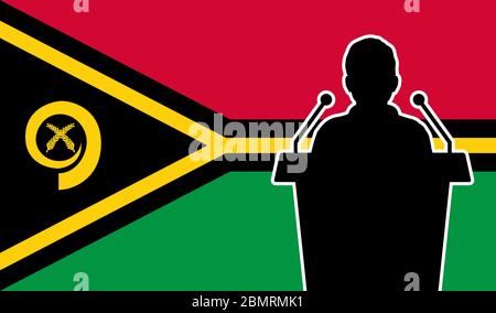 Redner Spricht Aus Tribune Vanuatu Flag Hintergrund. Öffentliche Rede In Vanuatu. Businessman Präsentation Konferenzkonzept. Stock Vektor