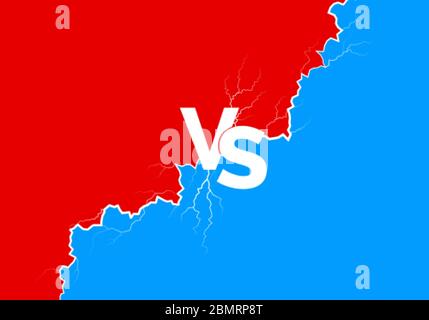 Weißer Text VS mit Blitz auf rotem und blauem Hintergrund. Gegen Kampf. Vektorgrafik Stock Vektor