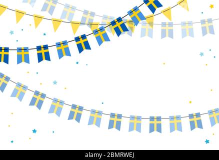 Nationalfeiertag Schwedens, Unabhängigkeitstag. Vektor-Banner Hintergrund mit Ammer von schwedischen Fahnen. Hintergrund für Grußkarte, Poster, Web-Banner Stock Vektor