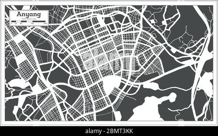 Anyang Südkorea Stadtplan im Retro Stil. Gliederungskarte. Vektorgrafik. Stock Vektor