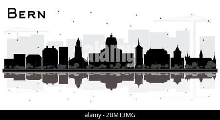 Bern Schweiz City Skyline mit schwarzen Gebäuden und Reflektionen isoliert auf Weiß. Vektorgrafik. Stock Vektor