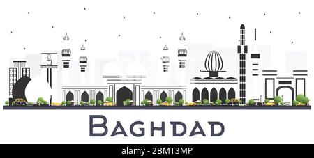 Bagdad Irak City Skyline mit farbigen Gebäuden isoliert auf Weiß. Vektorgrafik. Stock Vektor