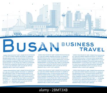 Skizzieren Busan Südkorea City Skyline mit blauen Gebäuden und Copy Space. Vektorgrafik. Stock Vektor