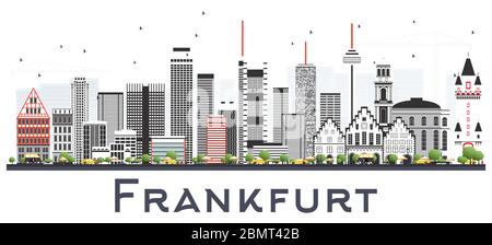 Frankfurt Deutschland City Skyline mit farbigen Gebäuden isoliert auf Weiß. Vektorgrafik. Stock Vektor