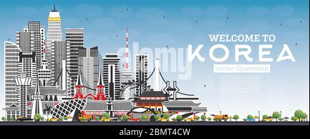 Willkommen in Südkorea City Skyline mit grauen Gebäuden und Blue Sky. Vektorgrafik. Tourismuskonzept mit historischer Architektur. Stock Vektor