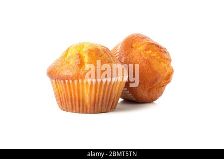 Leckere leckere Muffins auf weißem Hintergrund isoliert Stockfoto
