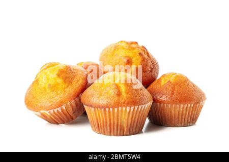 Leckere leckere Muffins auf weißem Hintergrund isoliert Stockfoto