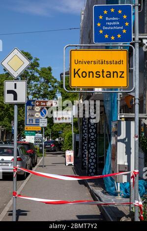 Constance, Deutschland. Mai 2020. Durch die Ausbreitung des Corona-Virus haben die Schweiz und Deutschland ihre Grenzen geschlossen. Konstanz, 9. Mai 2020 Quelle: dpa/Alamy Live News Stockfoto