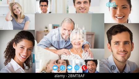 Selbstisolierende Familie mehrerer Generationen während eines Videoanrufs während der Coronavirus-Covid19-Epidemie Stockfoto