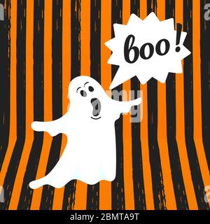 Boo Geist halloween Nachricht Konzept. Fliegende halloween lustig gruselige Geist Charakter sagen BOO mit Text Raum in der Sprechblase Vektor-Illustration ist Stock Vektor