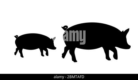 Pig Silhouette Auf Weißem Hintergrund Stockfoto