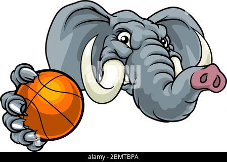 Elefant Basketball Ball Sport Tier Maskottchen Stock Vektor