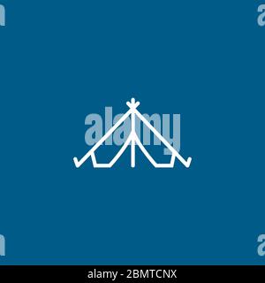 Symbol Für Zeltlinie Auf Blauem Hintergrund. Blaue Flache Vektorgrafik. Stockfoto