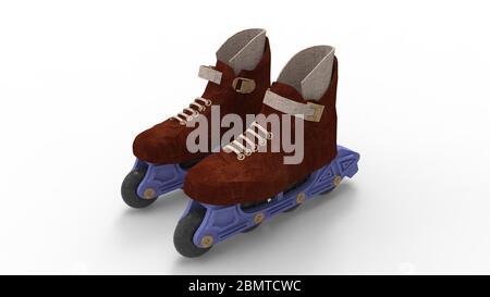 3D-Rendering von Rollerskates Skating Inline vier Räder Sport Stockfoto