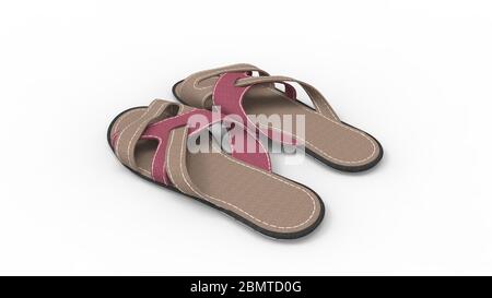 3D-Rendering von Flip Flops Hausschuhe Schuhe Sandalen Rendering isoliert auf weiß Stockfoto