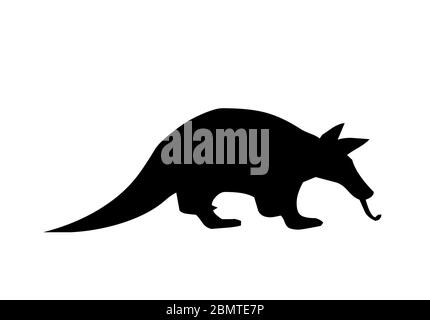 Silhouette des Ameisenbären auf weißem Hintergrund. Stockfoto