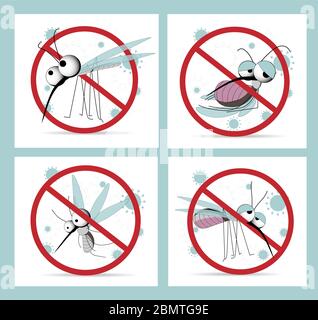 Moskitos CHARAKTER. Insektenparasiten. Vektorgrafik isoliert auf weißem Hintergrund. Sommerzeit. Stechmücken stoppen... Stock Vektor