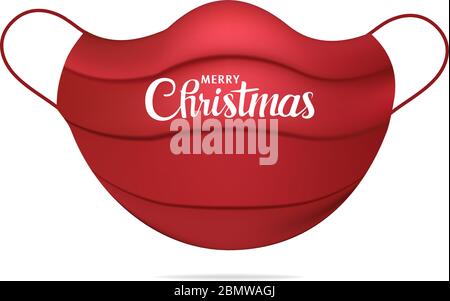 Isolierte rote realistische medizinische Maske mit Text Frohe Weihnachten. Weihnachtsgrüße Trend. Ausbruch Des Coronavirus. Gesundheitskonzept. 3d-Darstellung Stock Vektor