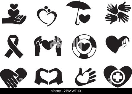 Designs für Liebe und Gemeindepflege Symbole. Vektorgrafik. Stock Vektor