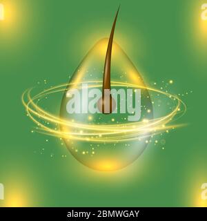 Schuppen Shampoo Symbol auf grünem Hintergrund. Beschädigtes Haar. Krankheit der Haut. Öltropfen Stock Vektor