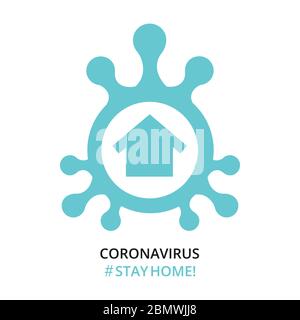 Zu Hause bleiben Icon Virus oder Bakterien Mikrobe Icon Coronavirus COVID-19 mit Molekül Form, Vektor flaches Symbol schwarz isoliert auf weiß Stock Vektor