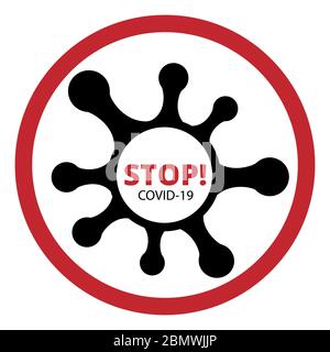 Virus oder Bakterien Mikrobe Symbol Coronavirus COVID-19 mit Molekül Form, Vektor flaches Symbol schwarz isoliert auf weiß Stock Vektor