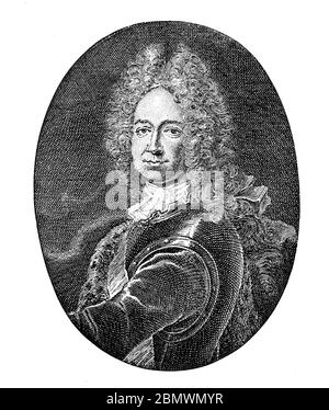 Friedrich Wilhelm von Grumbkow, 4. Oktober 1678 - 18. März 1739, war ein preußischer Feldmarschall und Staatsmann / Friedrich Wilhelm von Grumbkow, 4. Oktober 1678 - 18. März 1739, war ein preußischer Generalfeldmarschall und Staatsmann, historisch, historisch, digital verbesserte Reproduktion eines Originals aus dem 19. Jahrhundert / Digitale Reproduktion einer Originalvorlage aus dem 19. Jahrhundert, Stockfoto