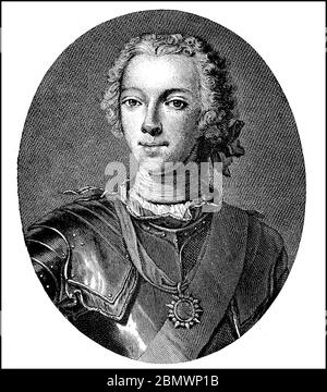 Charles Edward Louis Philip Casimir Stuart, Prionnsa Teàrlach Eideard Stiùbhart, 31. Dezember 1720 - 31. Januar 1788, war der Sohn von James Francis Edward Stuart, der exilierte Prätendenten auf den Thron von Großbritannien und Irland, Und die polnische Prinzessin Maria Clementina Sobieska , Er erlangte Ruhm nach seiner versuchten Invasion in Großbritannien als Bonnie Prince Charlie / Charles Edward Louis Philip Casimir Stuart, Prionnsa Teàrlach Eideard Stiùbhart, 31. Dezember 1720 - 31. Januar 1788, war der Sohn von James Francis Edward Stuart, des im Exil lebenden Thronprätendenten auf den Thron Großbritanniens U Stockfoto