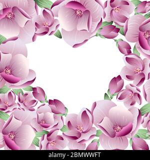 Vektor realistische Frühling Rahmen Hintergrund mit sanften Herzen Liebe aus Magnolien Blumen und Blütenblätter und Platz für Ihren Text. Valentinstag-Design für Stock Vektor