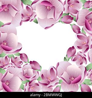 Vektor realistische Frühling Rahmen Hintergrund mit sanften Herzen Liebe aus Magnolien Blumen und Blütenblätter und Platz für Ihren Text. Valentinstag-Design für Stock Vektor