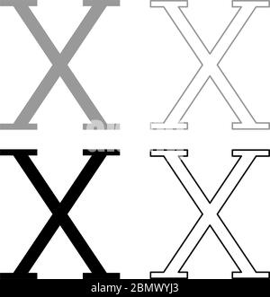 Chi griechisch Symbol Großbuchstaben Großbuchstaben Schrift Symbol Umriss Set schwarz grau Farbe Vektor Illustration flach Stil einfaches Bild Stock Vektor