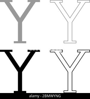 Upsilon griechisch Symbol Großbuchstaben Schrift Symbol Umriss Set schwarz grau Farbe Vektor Illustration flach Stil einfaches Bild Stock Vektor